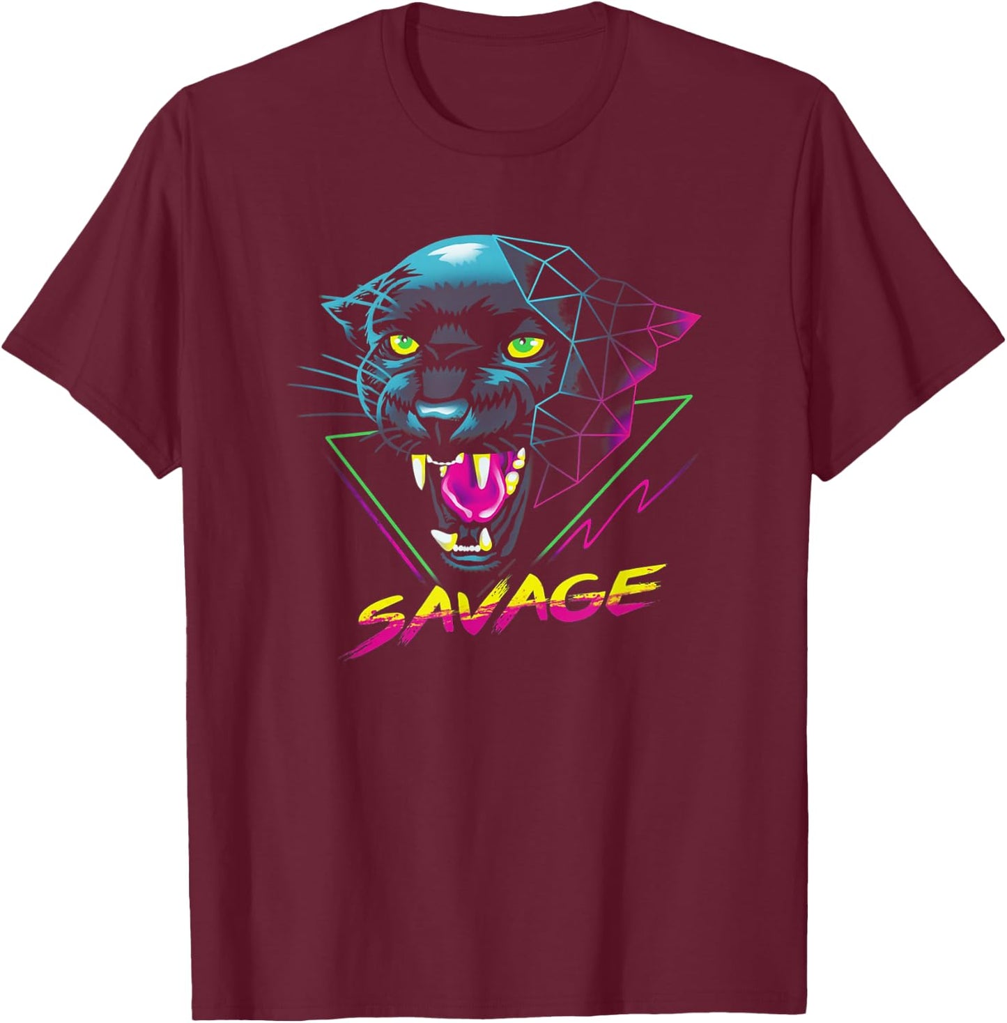 Savage - Panther Synthwave Retro Style T-Shirt - T-Shirt | Maroon