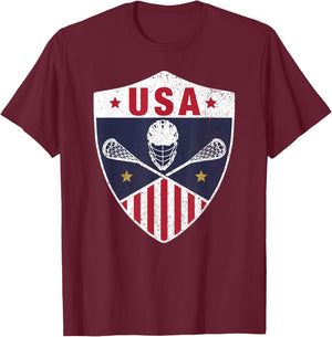 Retro America Lacrosse I Proud USA Lax Player Jersey T-Shirt - T-Shirt | Maroon