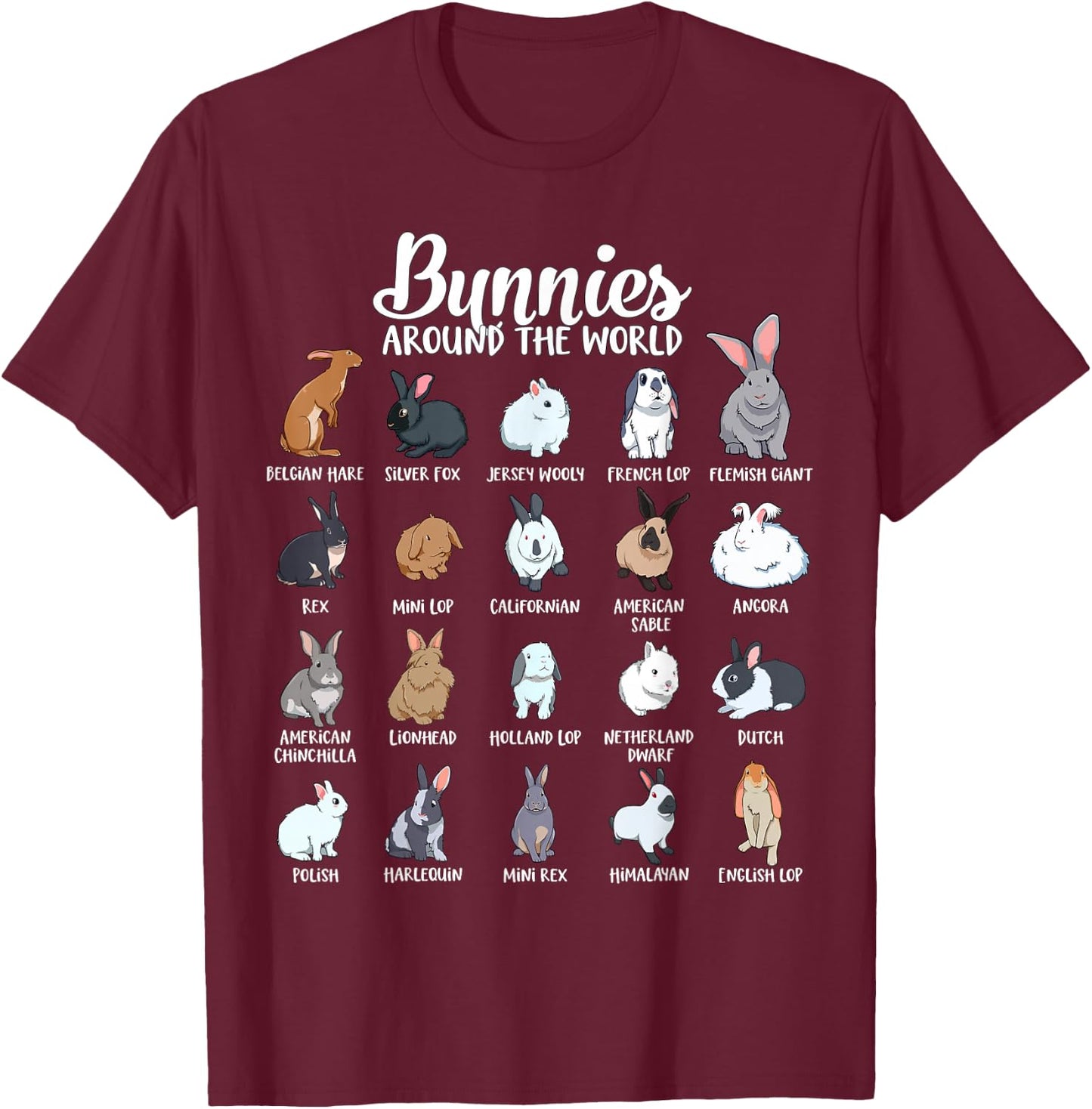 Rabbits of the world - Bunny T-Shirt - T-Shirt | Maroon