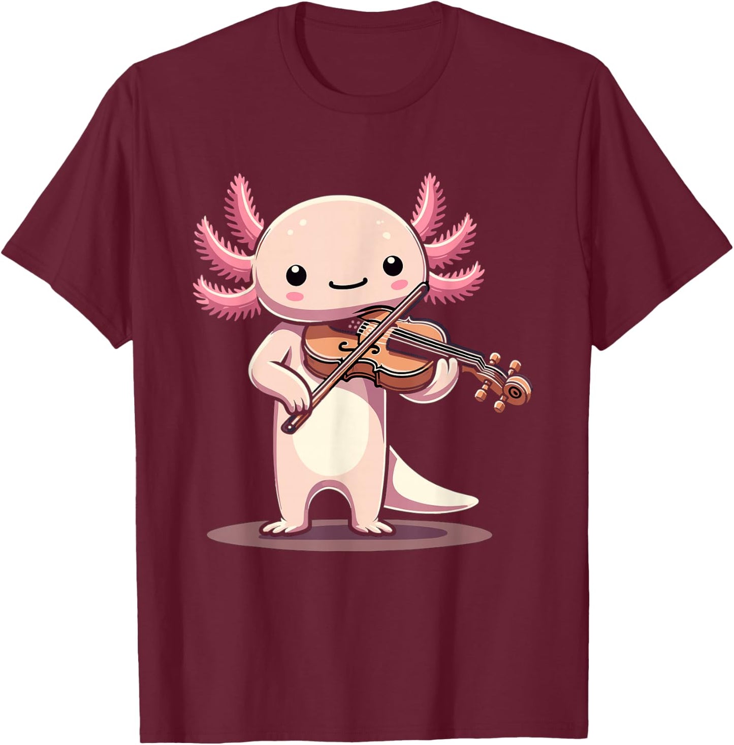Cute Axolotl Playing Violin for Violinist Musical Orchestra T-Shirt - T-Shirt | Maroon