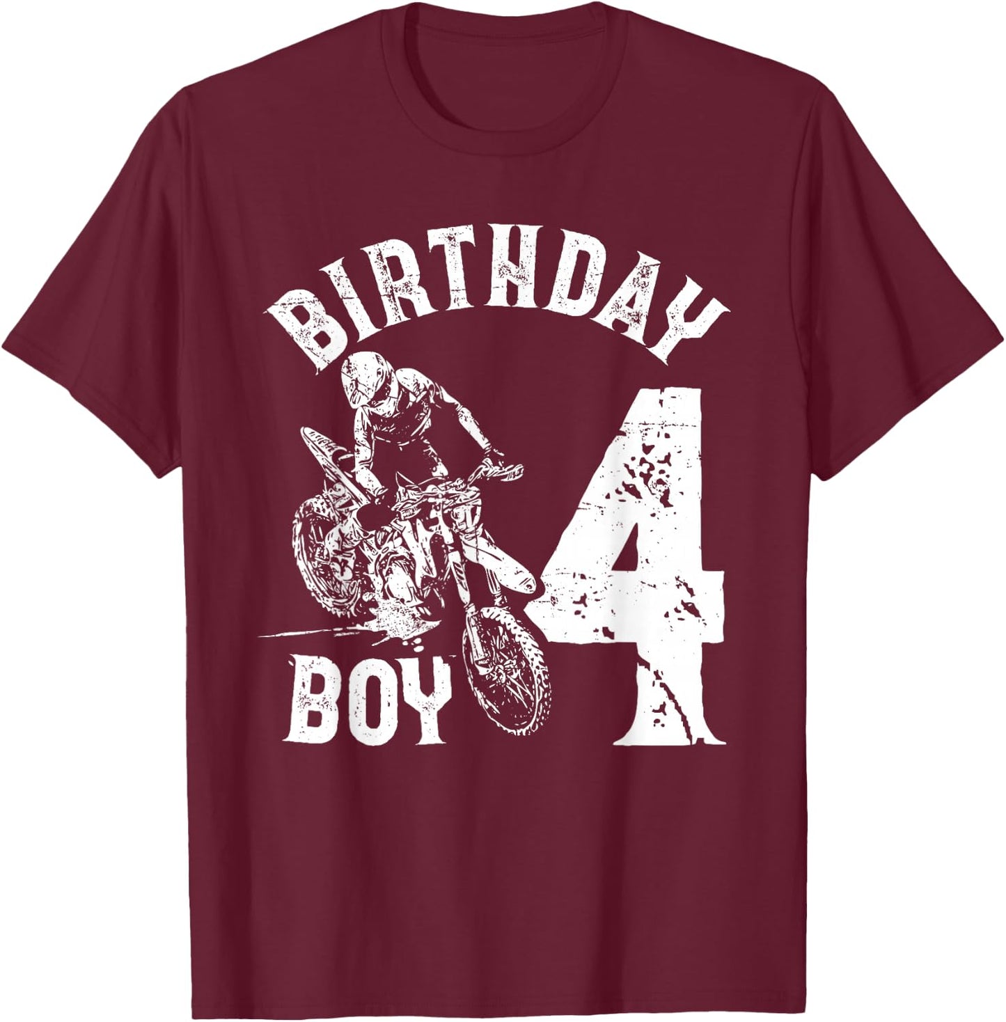 4 years old kid - Birthday boy - Dirt bike - Motorcycle T-Shirt - T-Shirt | Maroon