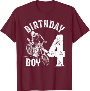 4 years old kid - Birthday boy - Dirt bike - Motorcycle T-Shirt - T-Shirt | Maroon