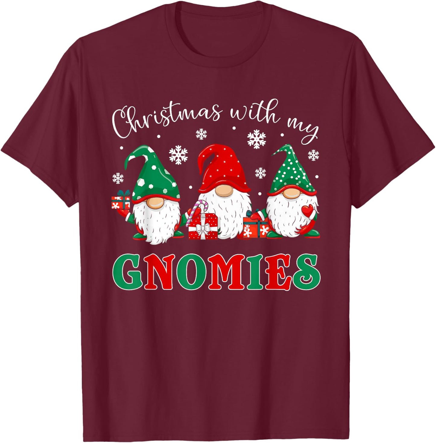 Christmas With My Gnomies Family Christmas Buffalo Plaid T-Shirt - T-Shirt | Maroon