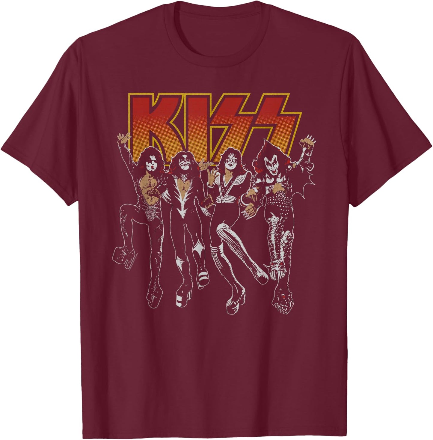 KISS Adult Slim Fit Black Cartoon T-Shirt - T-Shirt | Maroon