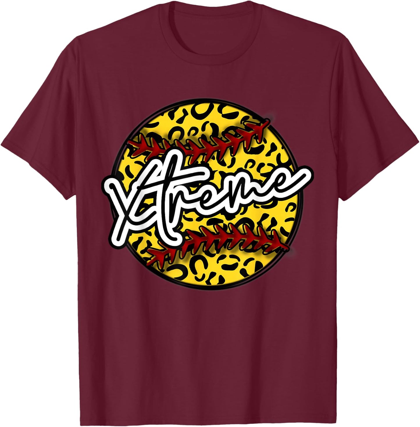 XTREME Leopard Cheetah Softball Team Trendy Cute Womans Top T-Shirt - T-Shirt | Maroon