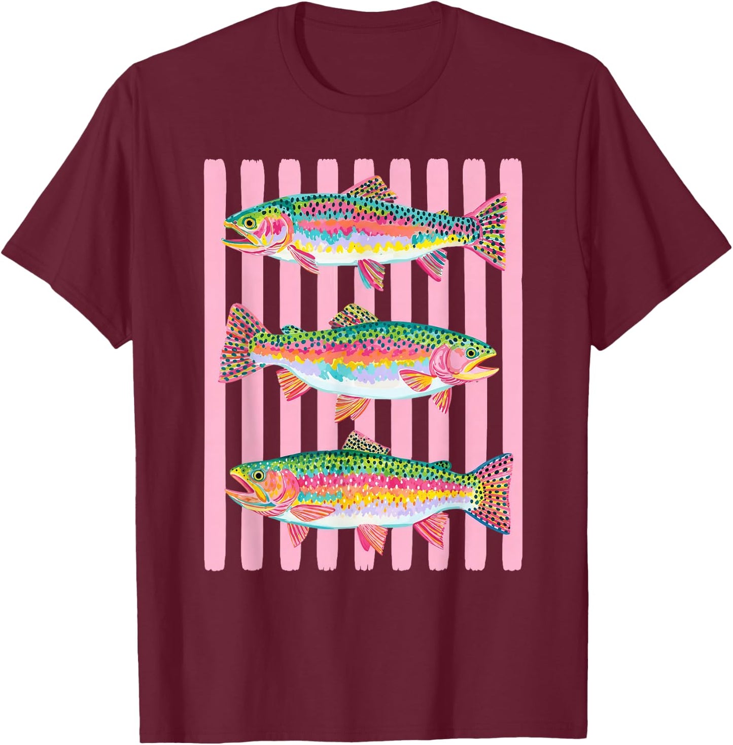 Colorful Rainbow Trout Preppy Summer Lake Life Fishing T-Shirt - T-Shirt | Maroon