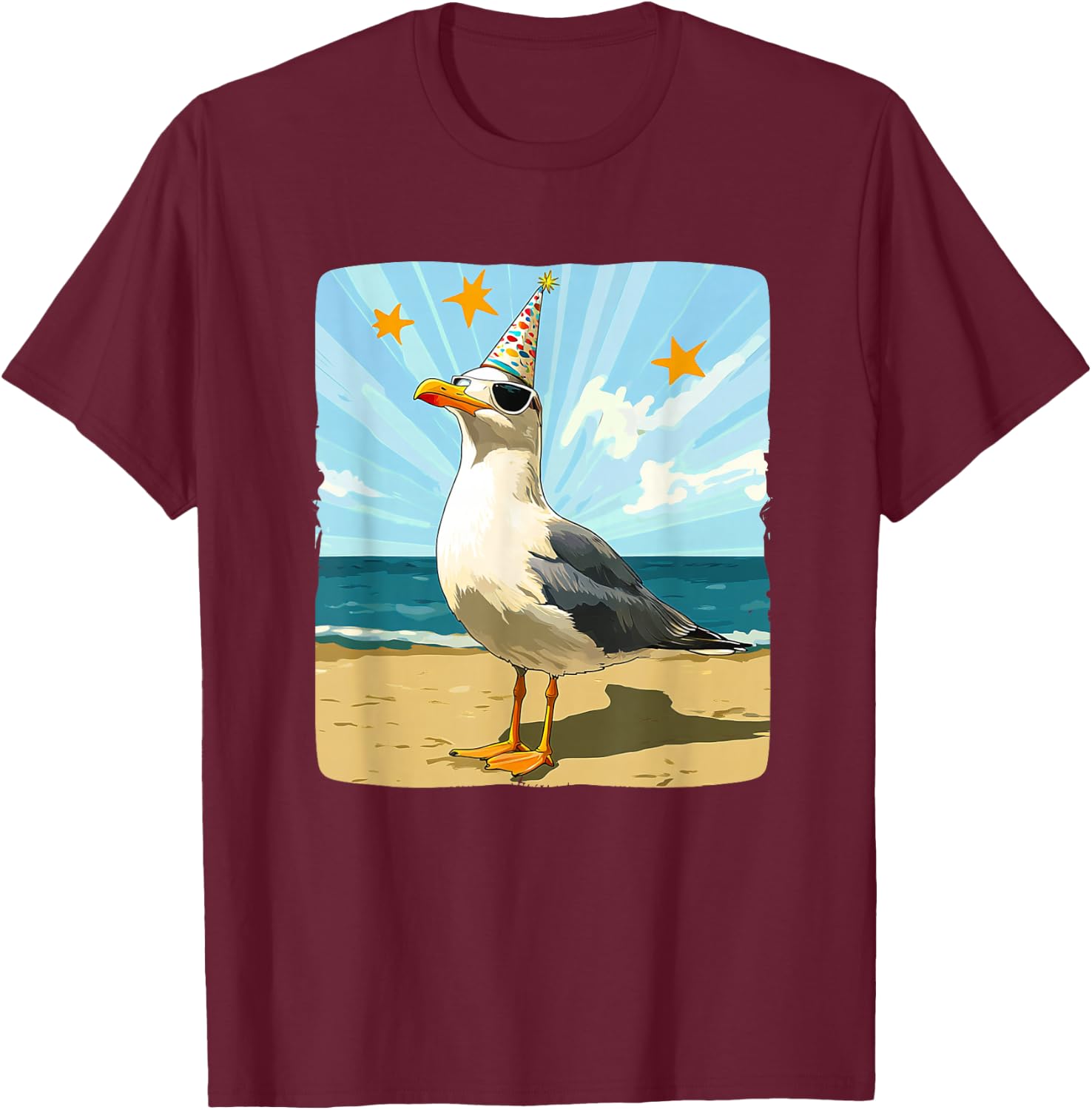 Cute Seagull with Party Hat for Seagulls Party T-Shirt - T-Shirt | Maroon