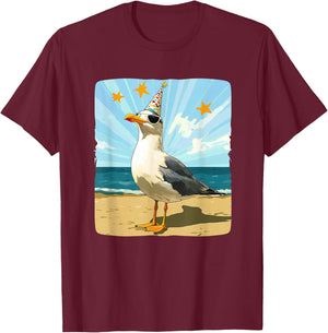 Cute Seagull with Party Hat for Seagulls Party T-Shirt - T-Shirt | Maroon