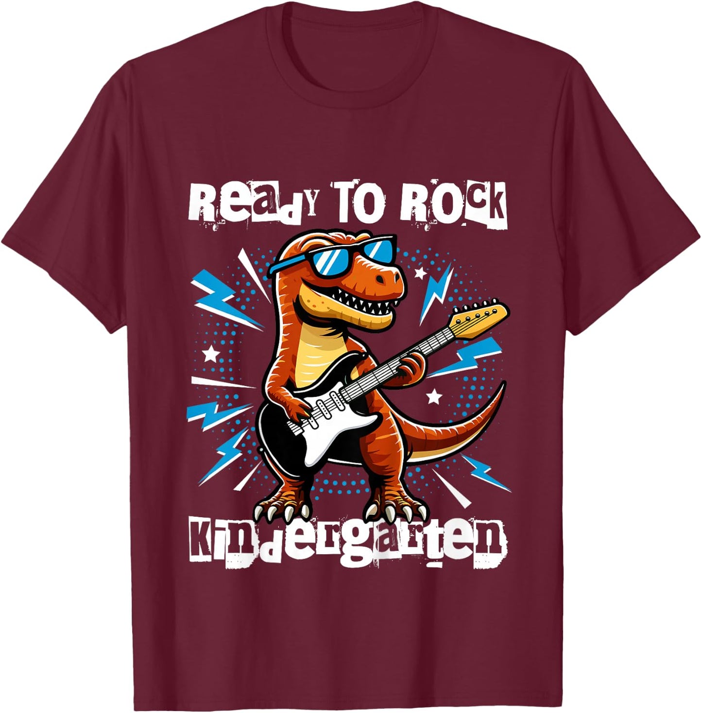 Kids Rock Kindergarten Dinosaur Guitarist Back to School Boys T-Shirt - T-Shirt | Maroon