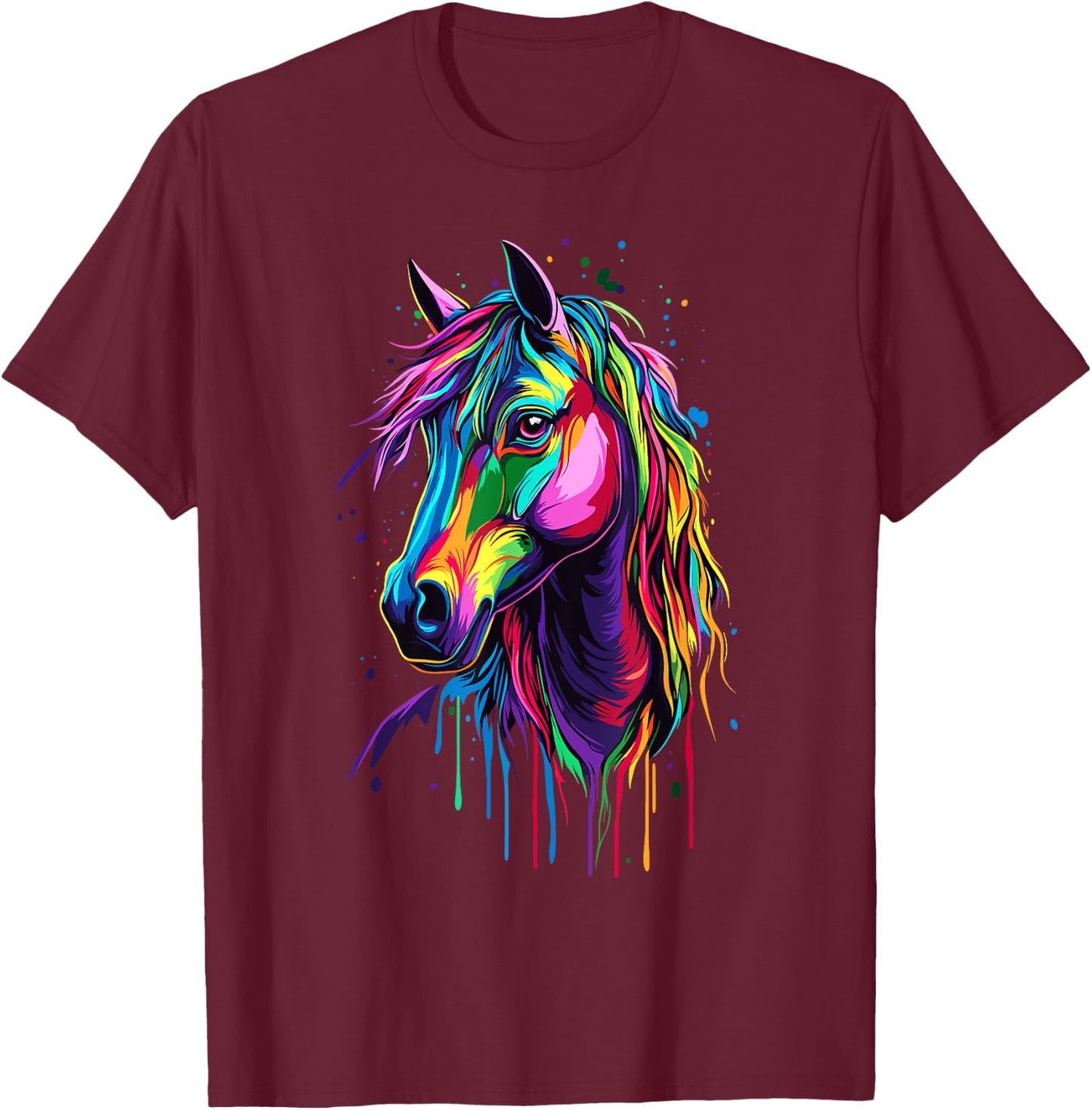 Pop Art - Colorful Horse T-Shirt - T-Shirt | Maroon