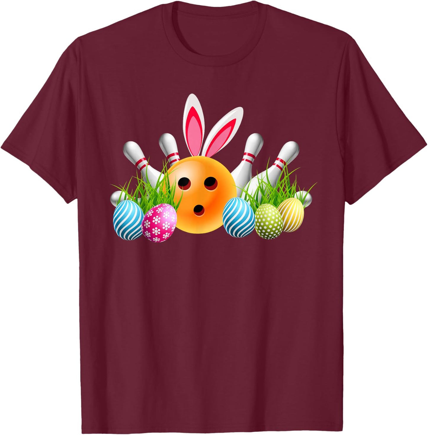 Bowling Easter Bunny Bowling Ball Shirt Bowling Easter T-Shirt - T-Shirt | Maroon