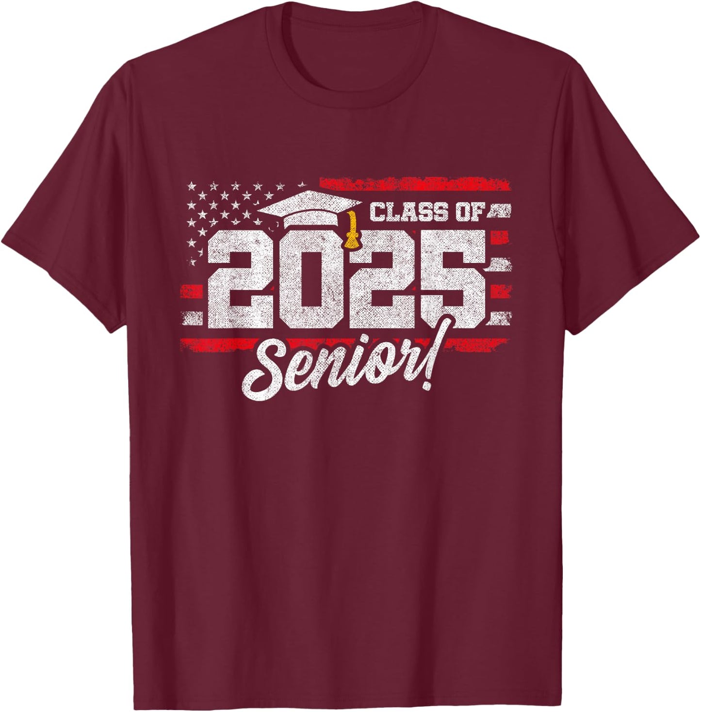 Class of 2025 Senior Graduation - American Flag Senior 2025 T-Shirt - T-Shirt | Maroon