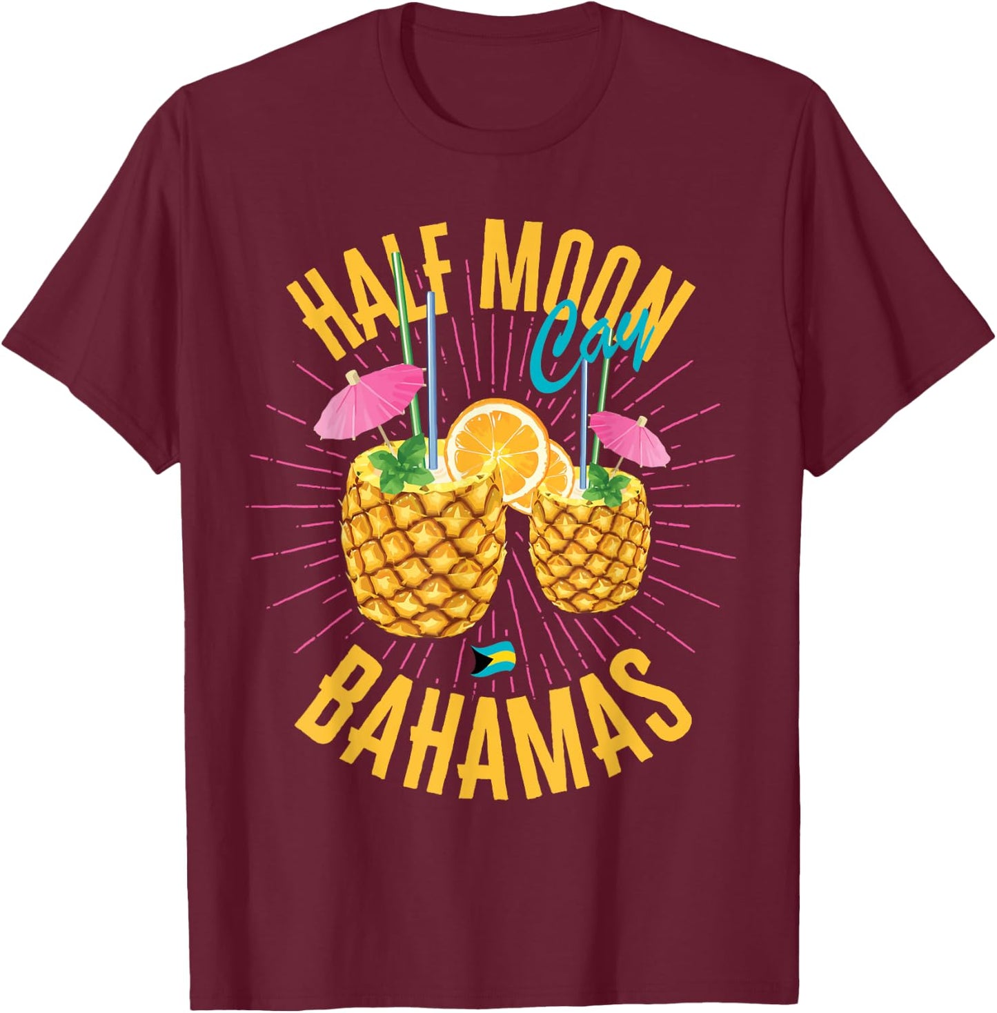 Half Moon Cay Bahamas Flag Cruise Vacation Bahamian T-Shirt - T-Shirt | Maroon