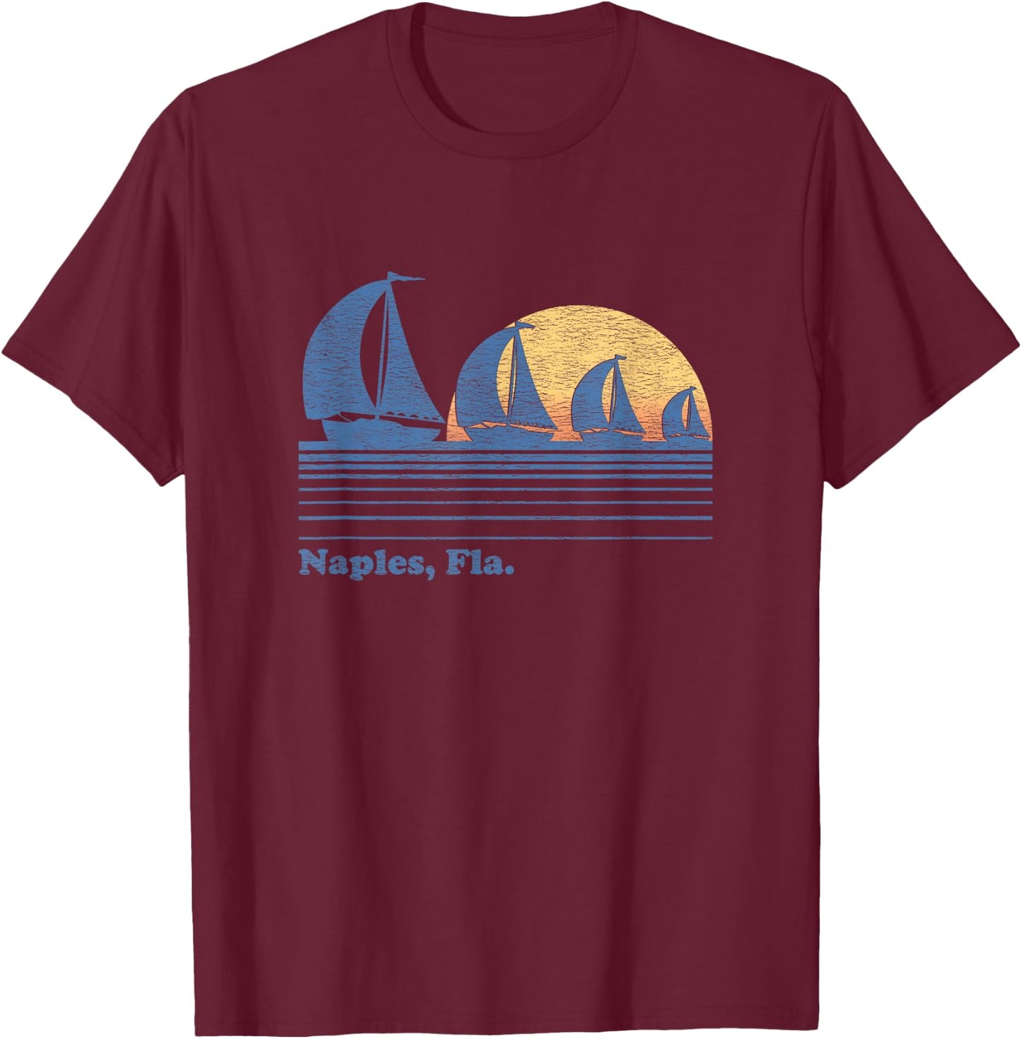 Naples FL Sailboat Vintage 80s Sunset T-Shirt - T-Shirt | Maroon