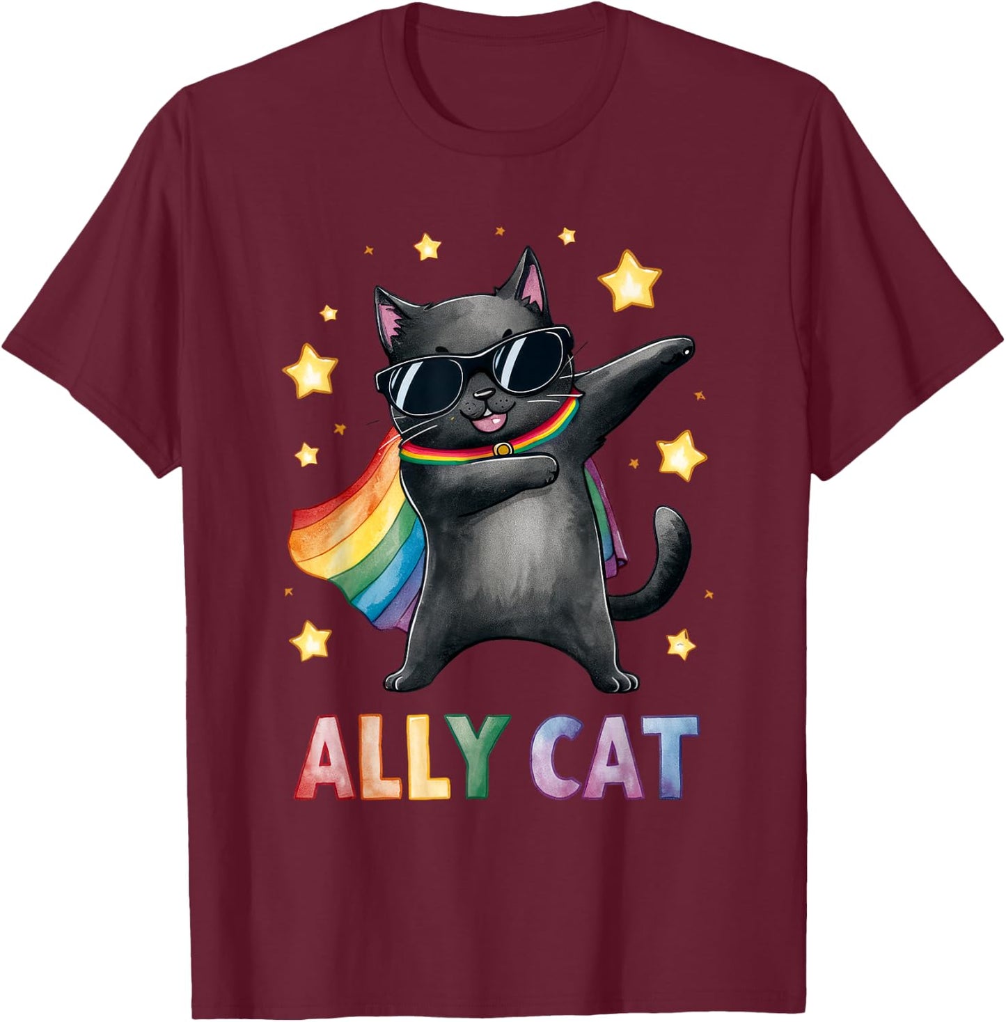Gay Pride Month Ally Cat Funny LGBTQ Rainbow Men Women Kids T-Shirt - T-Shirt | Maroon