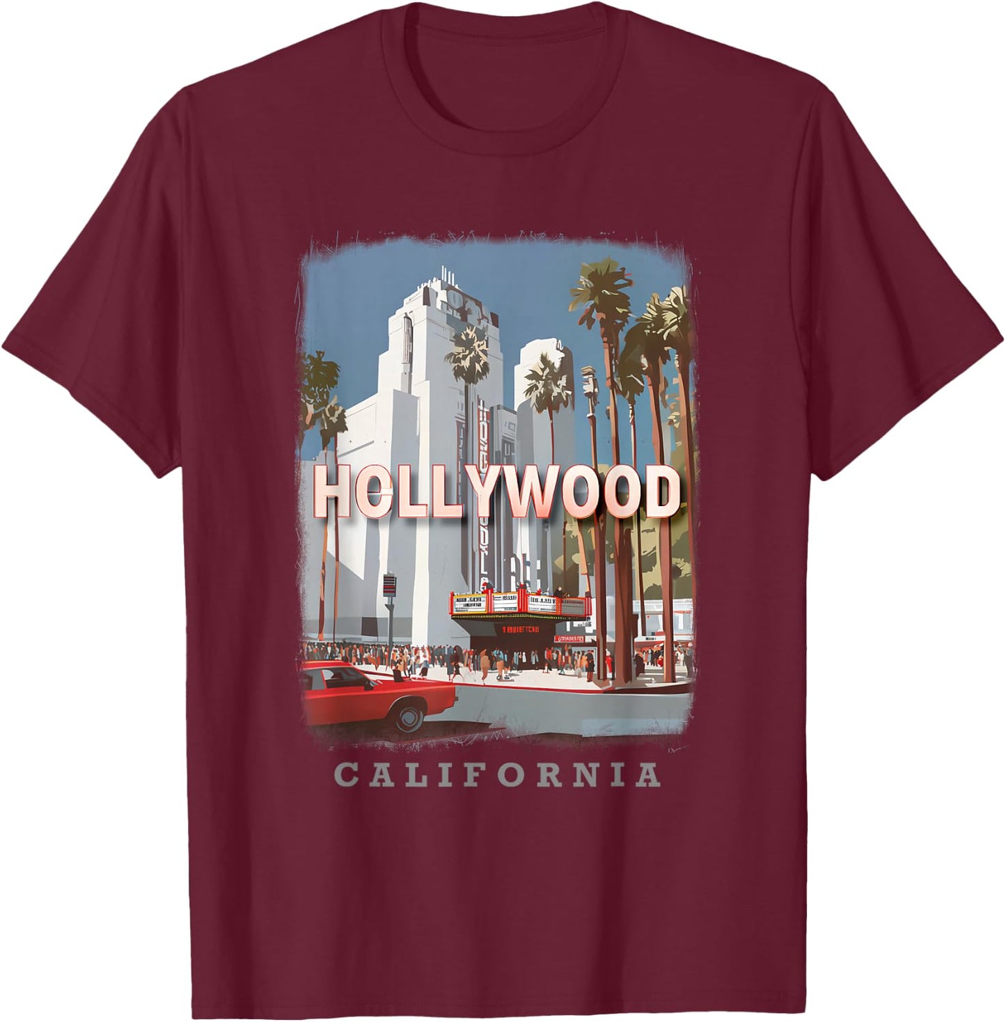 Hollywood California Los Angeles CA Hollywood Icons SD915 T-Shirt - T-Shirt | Maroon