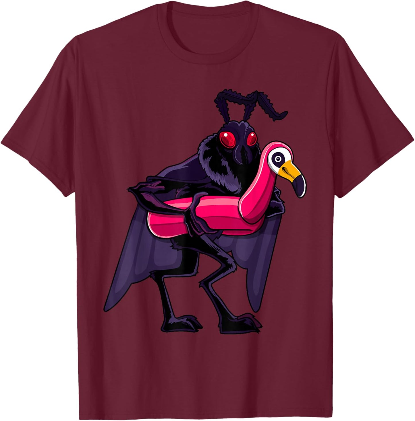 Mothman Pool Party Pink Float Flamingo Funny Cryptid Monster T-Shirt - T-Shirt | Maroon