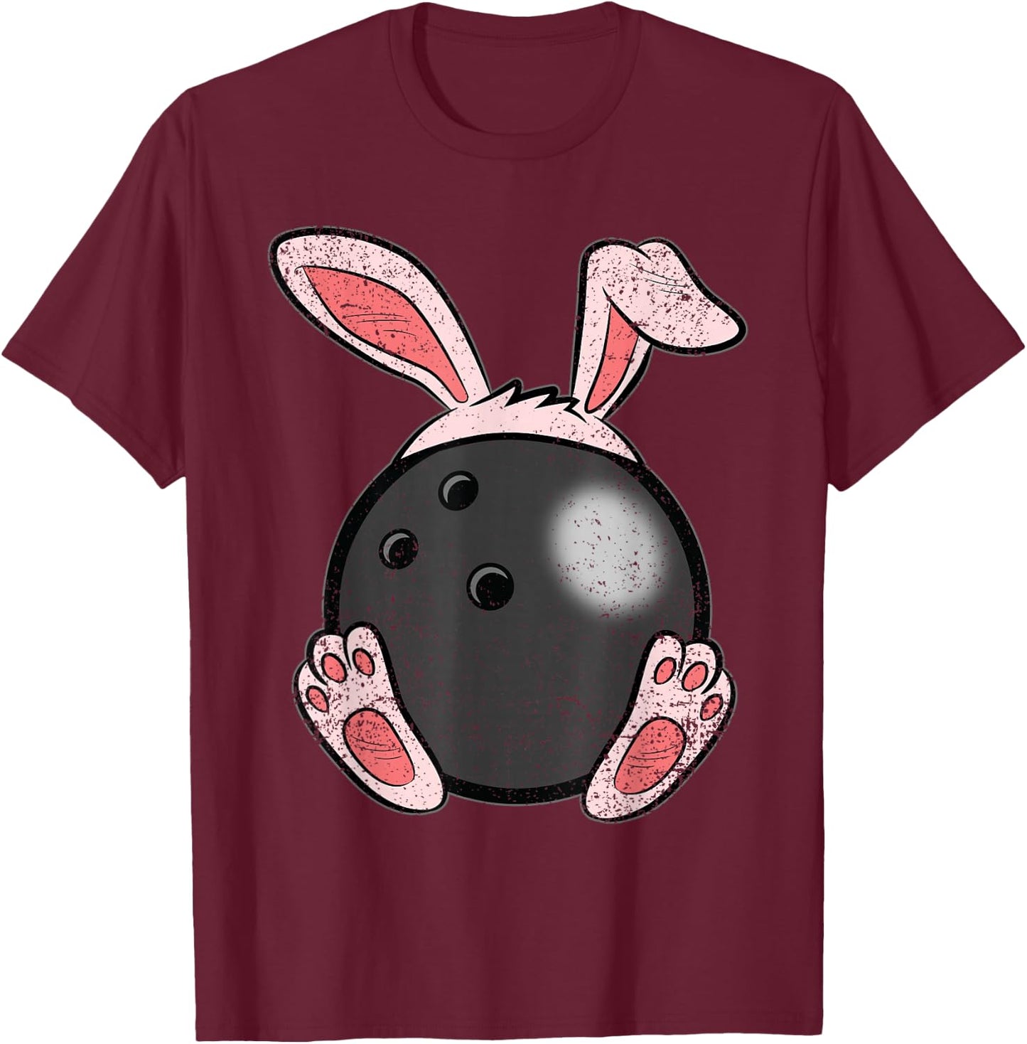 Easter Bowling Lover Bunny Ears Ball Cute Rabbit Sport T-Shirt - T-Shirt | Maroon