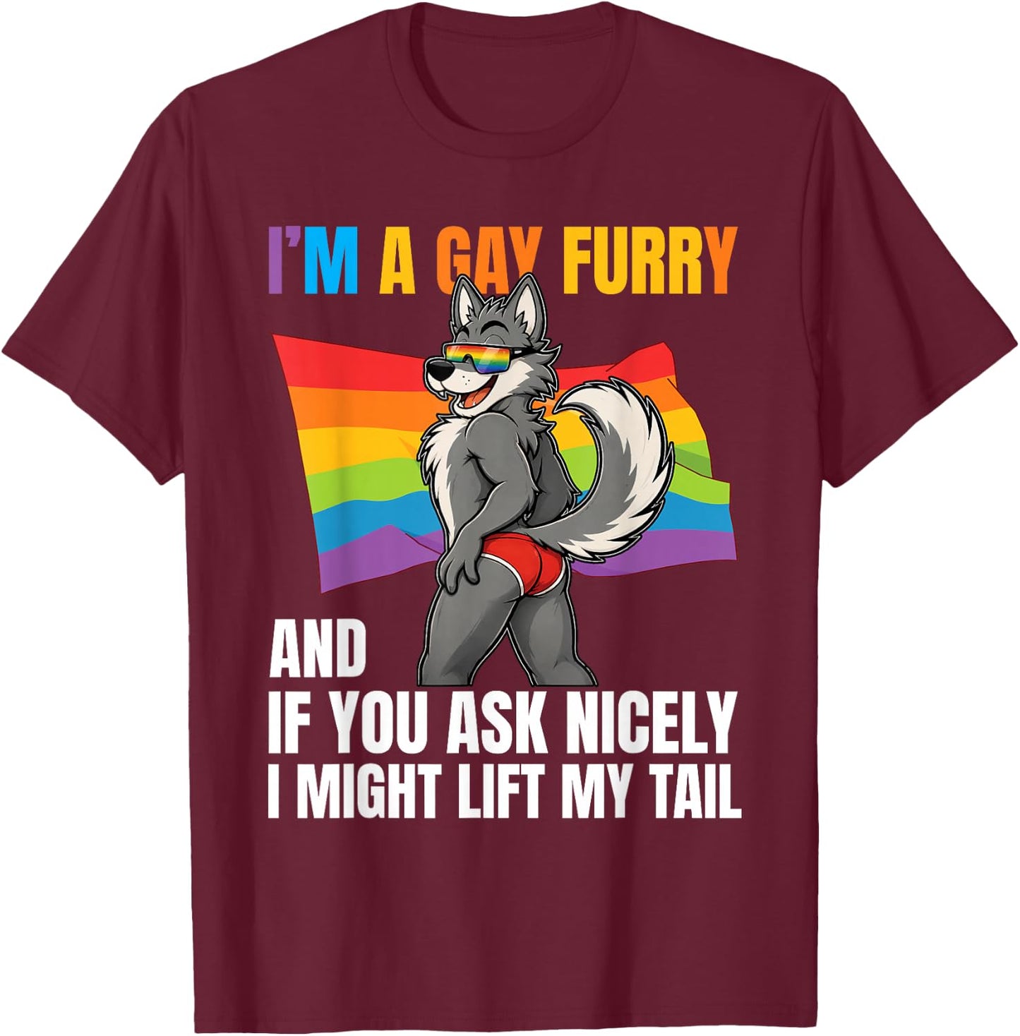 Lustiger Gay Furry Tail Pride Rainbow Queer Fox CSD Party LGBTQ T-Shirt - T-Shirt | Maroon