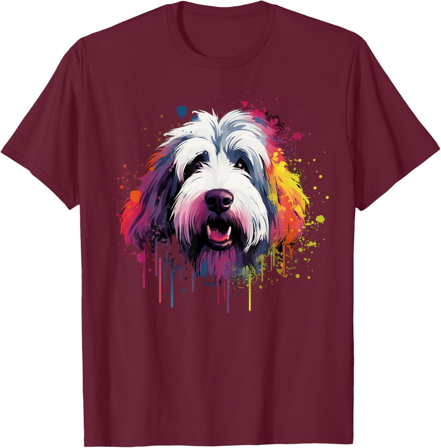 Cute Old English Sheepdog T-Shirt - T-Shirt | Maroon