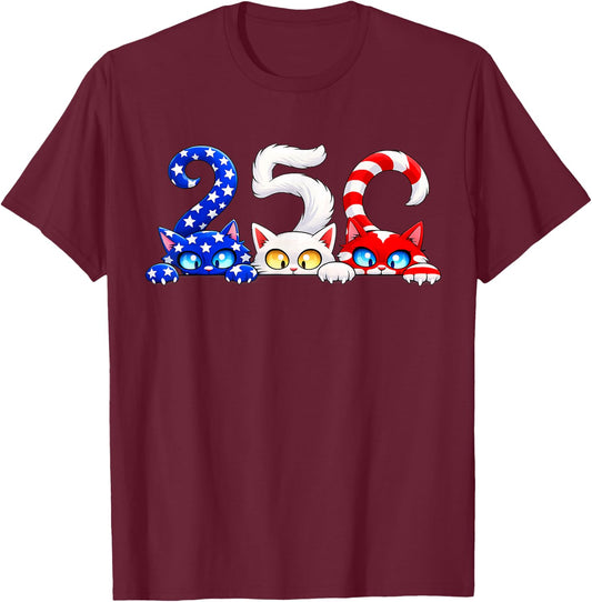 Cute Patriotic Cats 250th Independence Day 4th of July Women T-Shirt - T-Shirt | Maroon