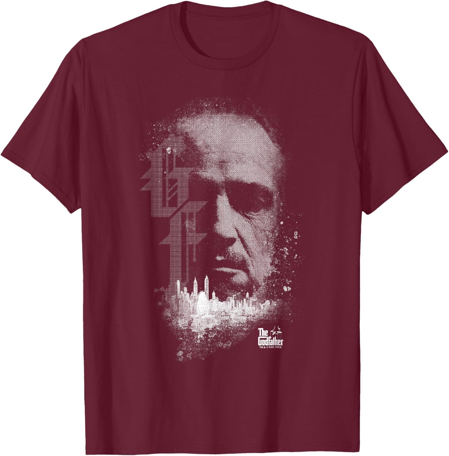 The Godfather Vito Corleone Head City Skyline Silhouette T-Shirt - T-Shirt | Maroon