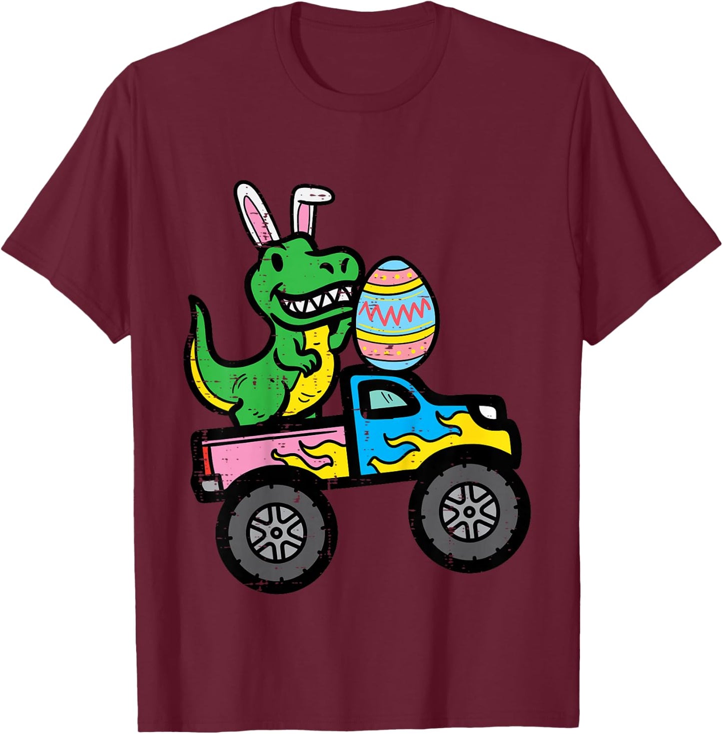 Kids Easter Dino Bunny On Monster Truck Boys Kids Toddler Youth T-Shirt - T-Shirt | Maroon