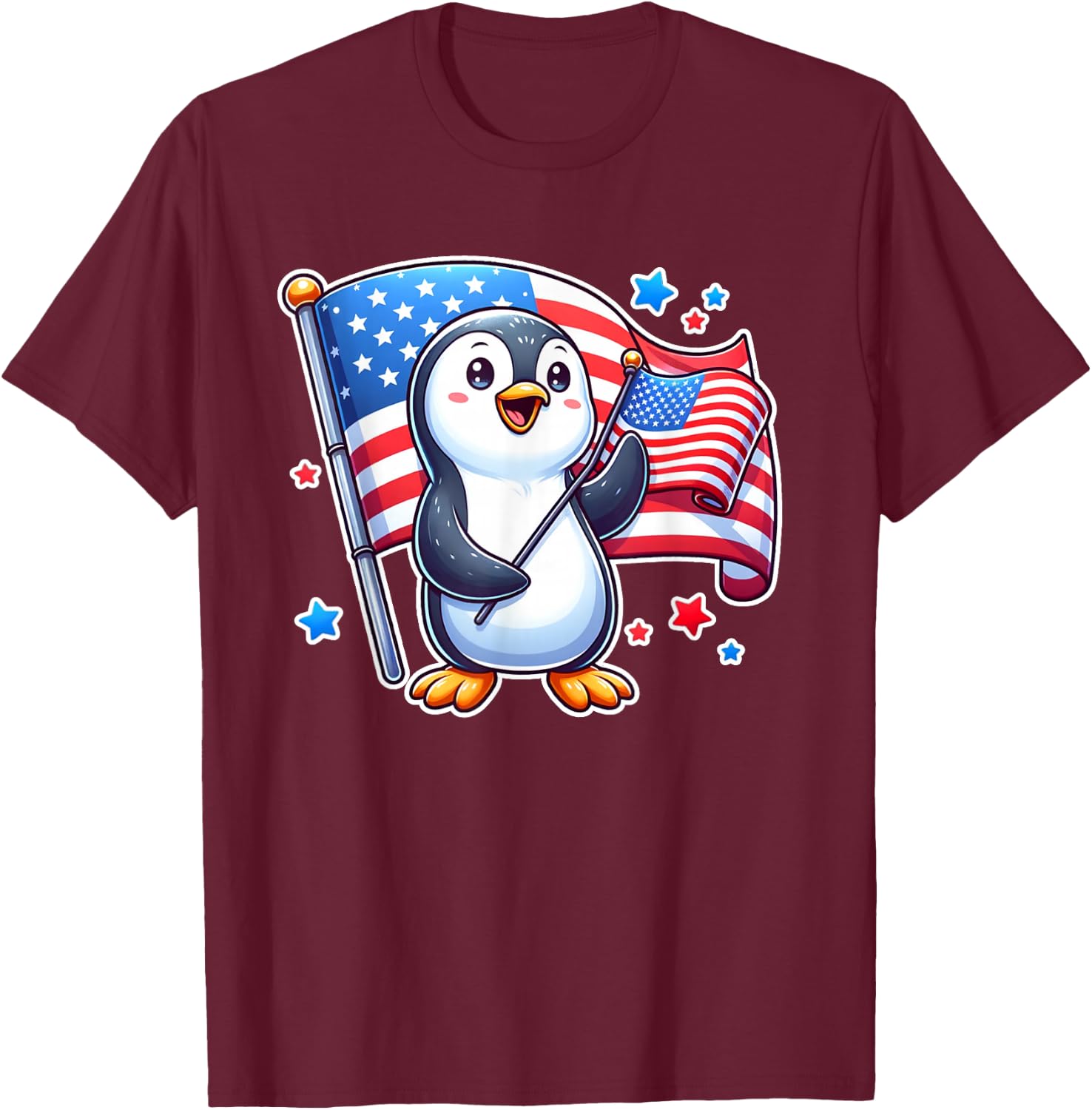 USA Patriotic Penguin Patriot 4th Of July T-Shirt - T-Shirt | Maroon