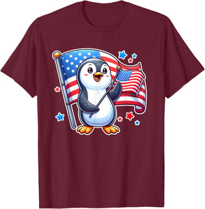 USA Patriotic Penguin Patriot 4th Of July T-Shirt - T-Shirt | Maroon