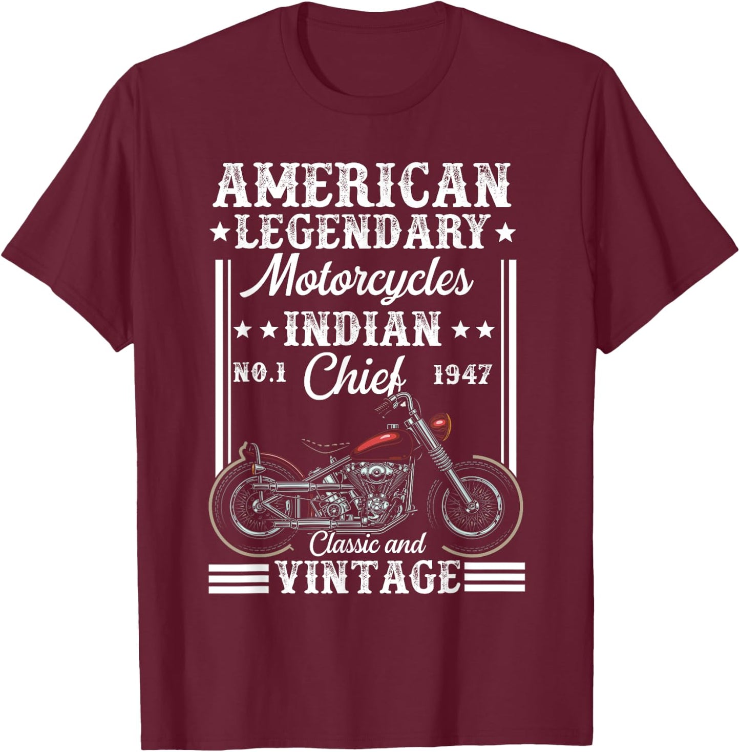 Vintage Patriotic Motorcycle Indian Bike T-Shirt - T-Shirt | Maroon