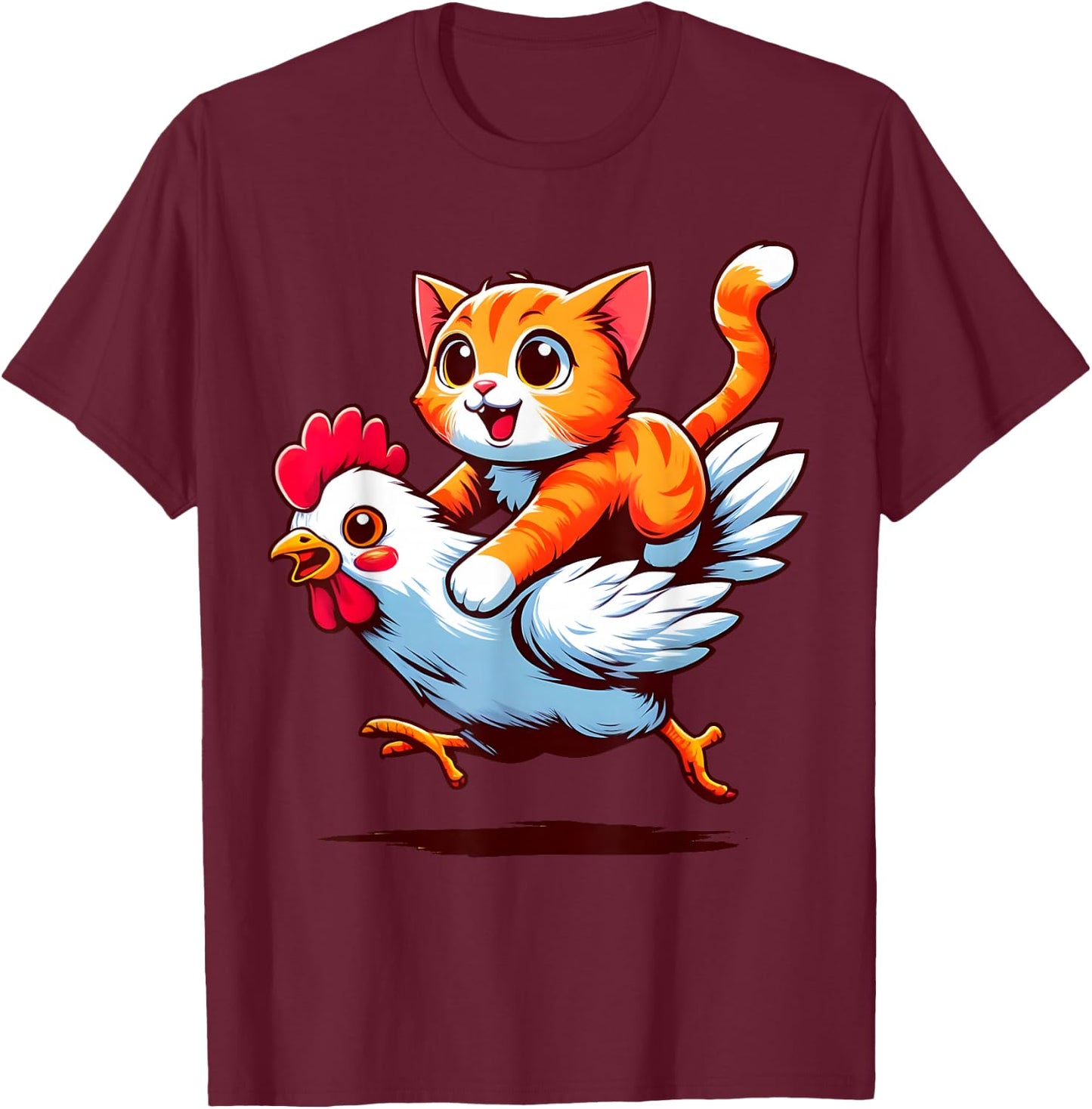 Funny Cat Riding Chicken Cat on a Chicken Lover Cute Animals T-Shirt - T-Shirt | Maroon