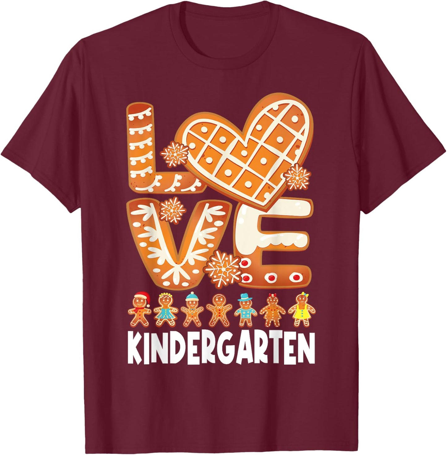 Love Kindergarten Teacher Christmas Gingerbread Students T-Shirt - T-Shirt | Maroon