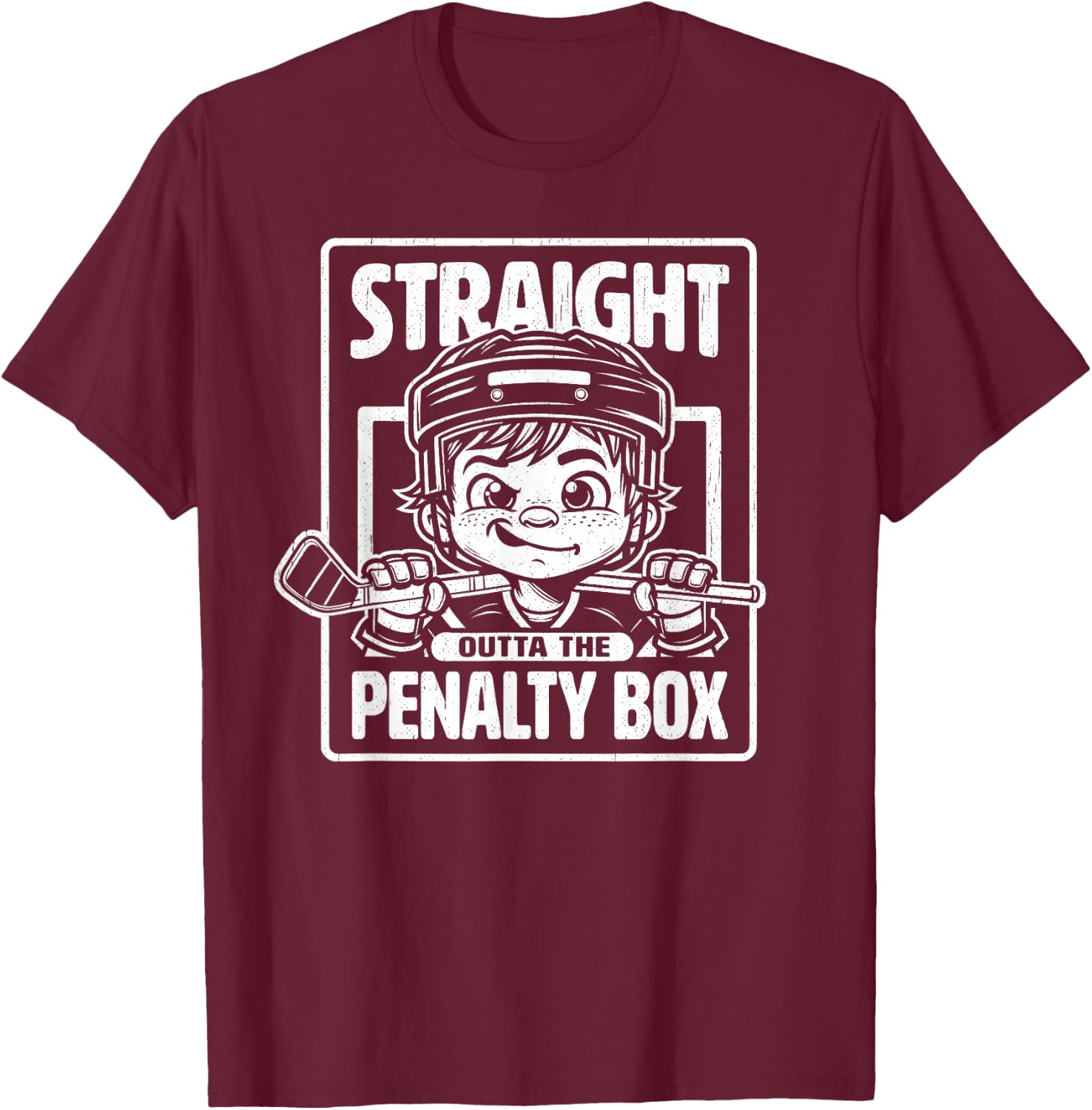 Straight Outta The Penalty Box Funny Boys Youth Kids Hockey T-Shirt - T-Shirt | Maroon