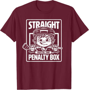 Straight Outta The Penalty Box Funny Boys Youth Kids Hockey T-Shirt - T-Shirt | Maroon