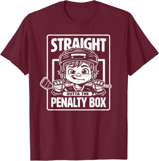 Straight Outta The Penalty Box Funny Boys Youth Kids Hockey T-Shirt - T-Shirt | Maroon