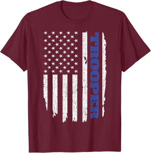 State Trooper Police Thin Blue Line USA Flag T-Shirt - T-Shirt | Maroon