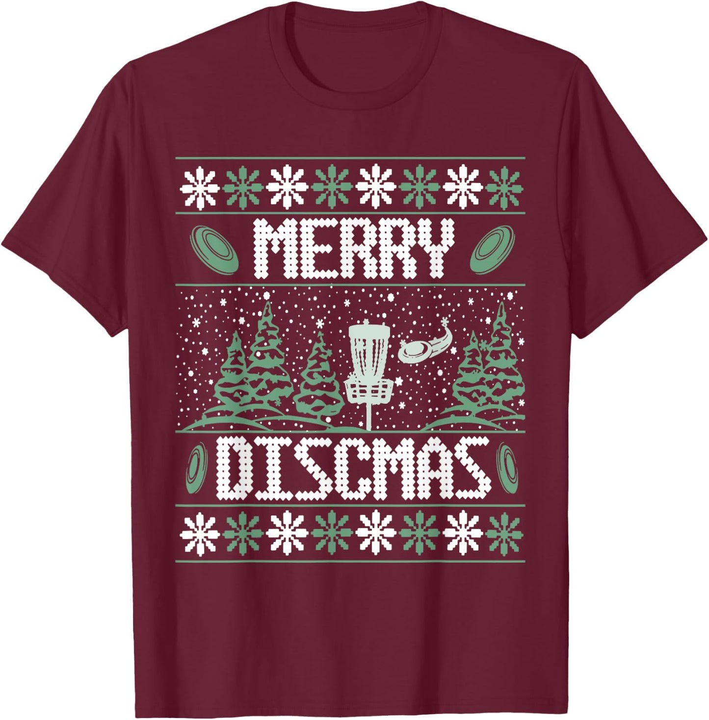 Vintage Disc Golf Ugly Christmas Merry Discmas Party T-Shirt - T-Shirt | Maroon