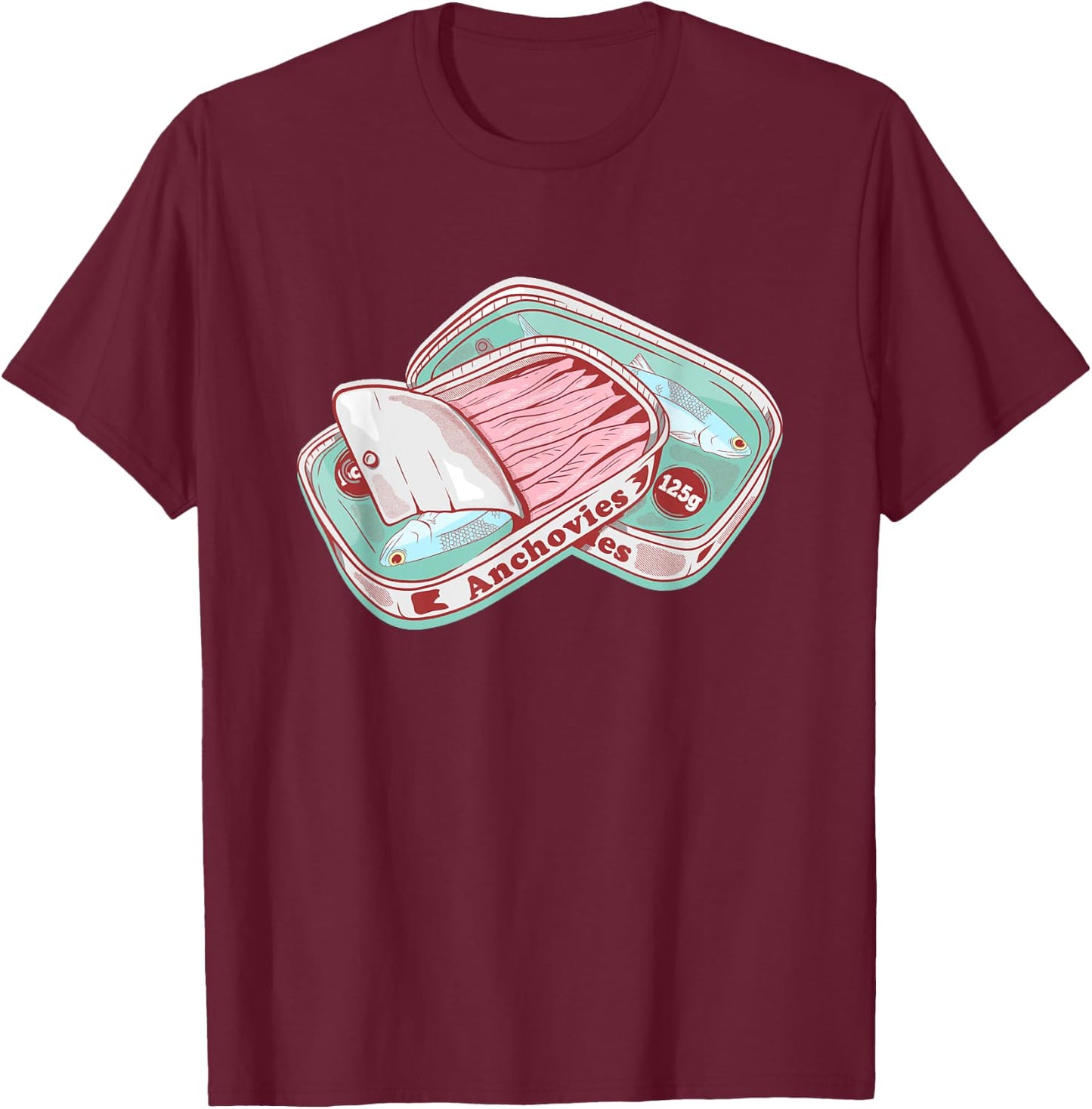 Foodie design Anchovies Tin Can - Women's -Adults Classic Fit Short Sleeve Black - Small T-Shirt - T-Shirt | Maroon