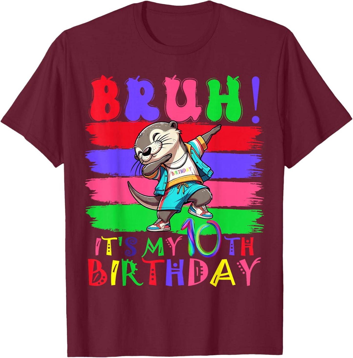 10 Year Old It's My 10th Birthday Otter dabbing boy girl T-Shirt - T-Shirt | Maroon