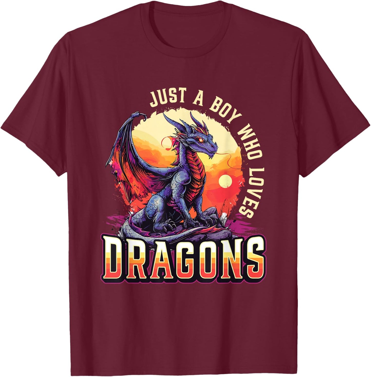 Just A Boy Who Loves Dragons - Boys Dragon T-Shirt - T-Shirt | Maroon
