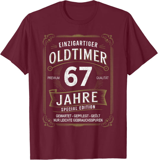 67th Birthday 67 Years Unique Classic Car 67 , black T-Shirt - T-Shirt | Maroon