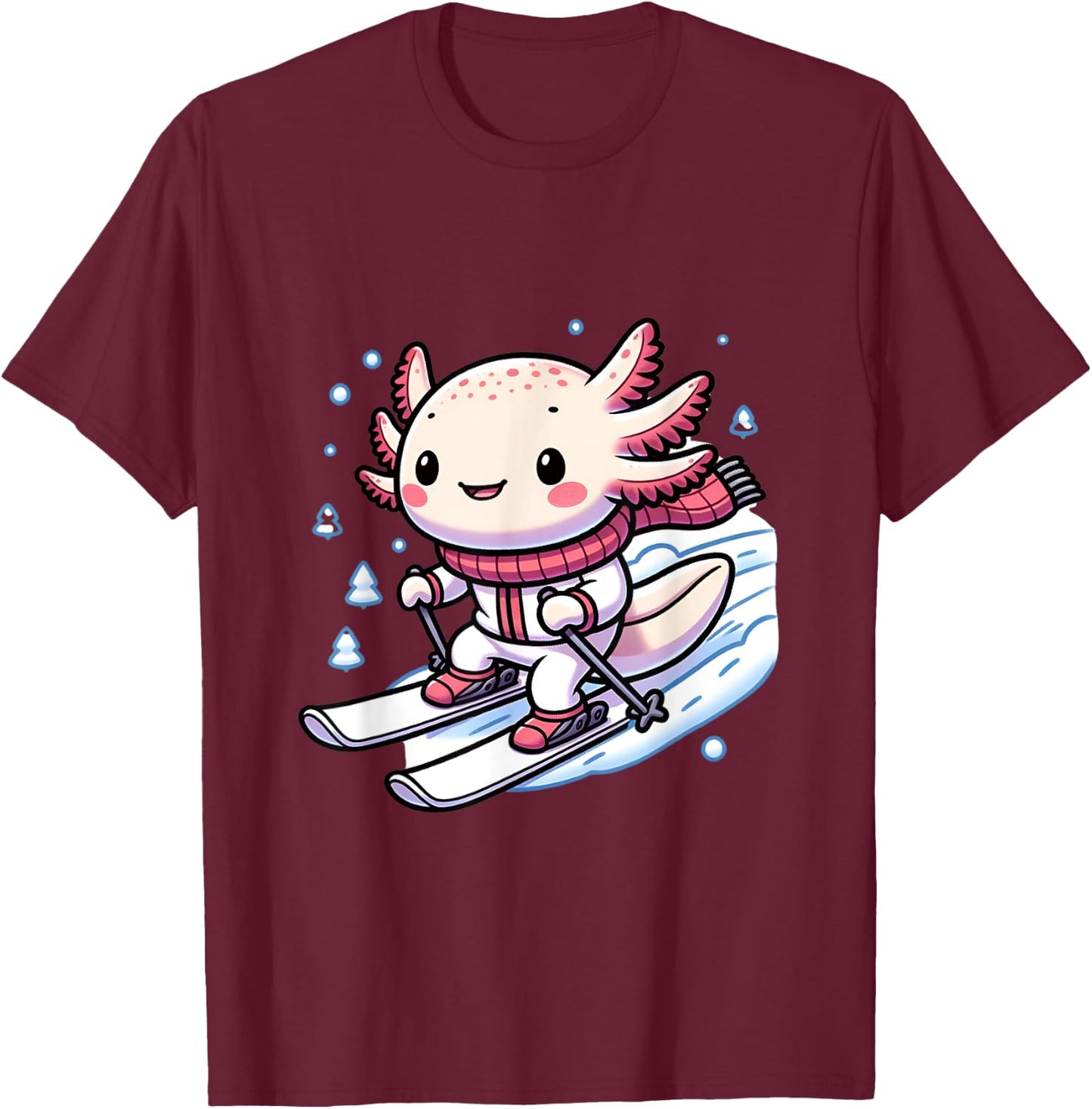 Cute axolotl skiing ski winter sports T-Shirt - T-Shirt | Maroon