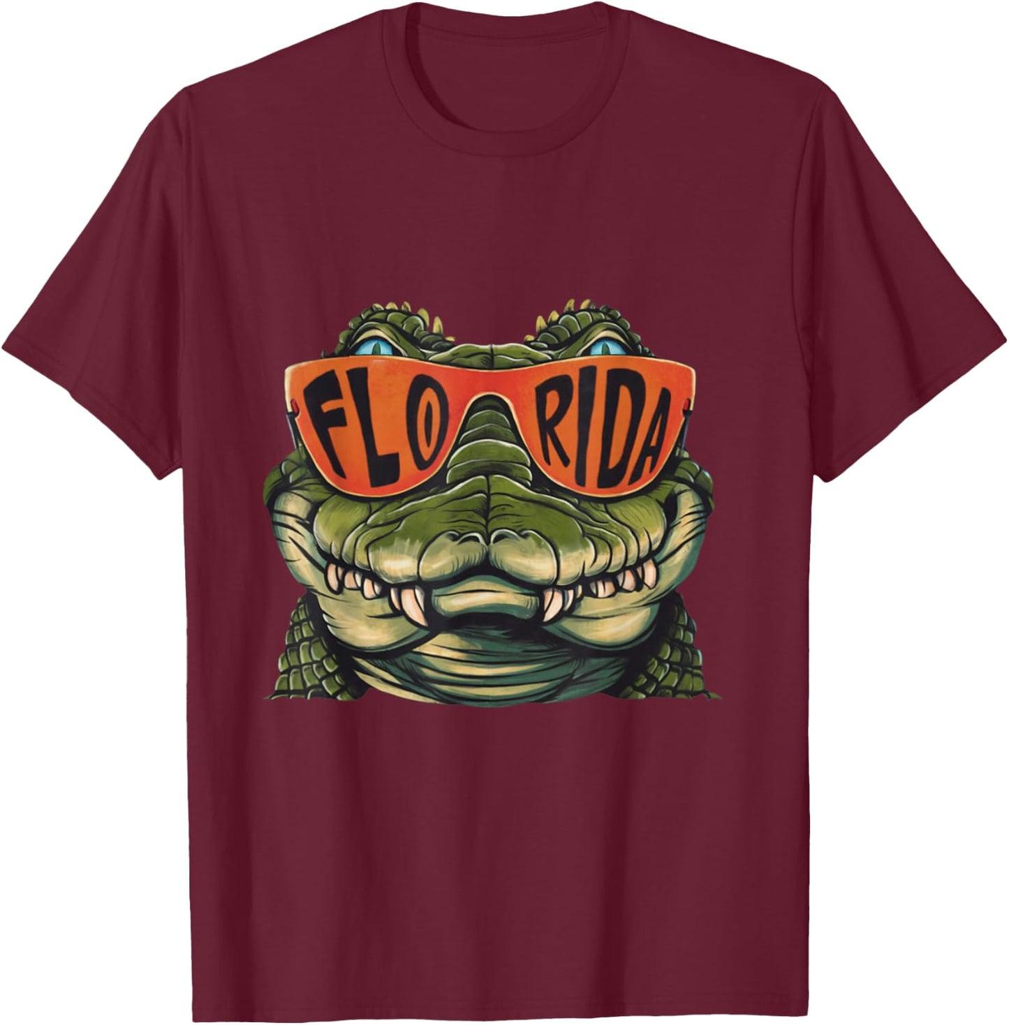 Florida Alligator Wearing Retro Style Sunglasses Animal Art T-Shirt - T-Shirt | Maroon