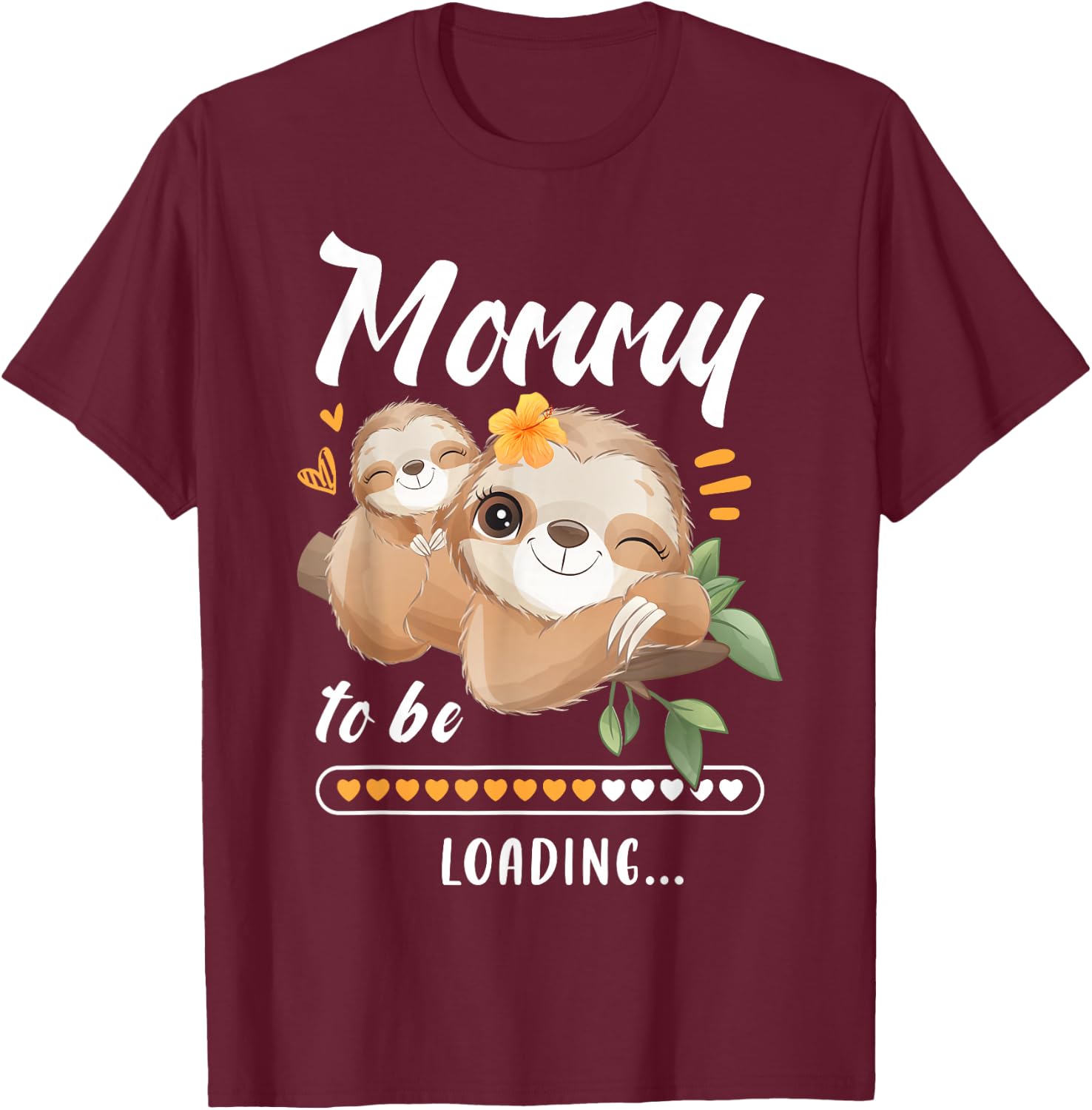 Mommy To Be, Expecting Mom, Pregnancy Reveal, Sloths T-Shirt - T-Shirt | Maroon