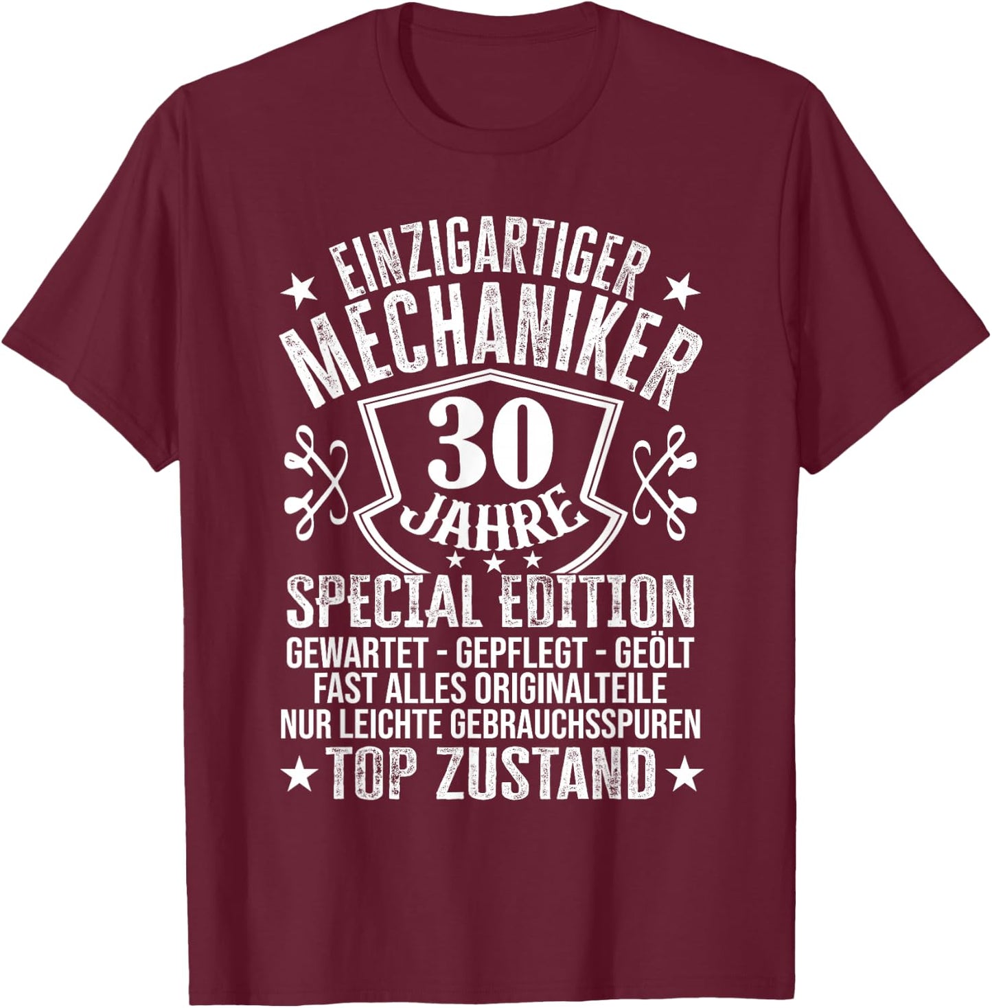 Kfz Mechaniker 30er Geburtstag Mann Männer 30 Jahre T-Shirt - T-Shirt | Maroon
