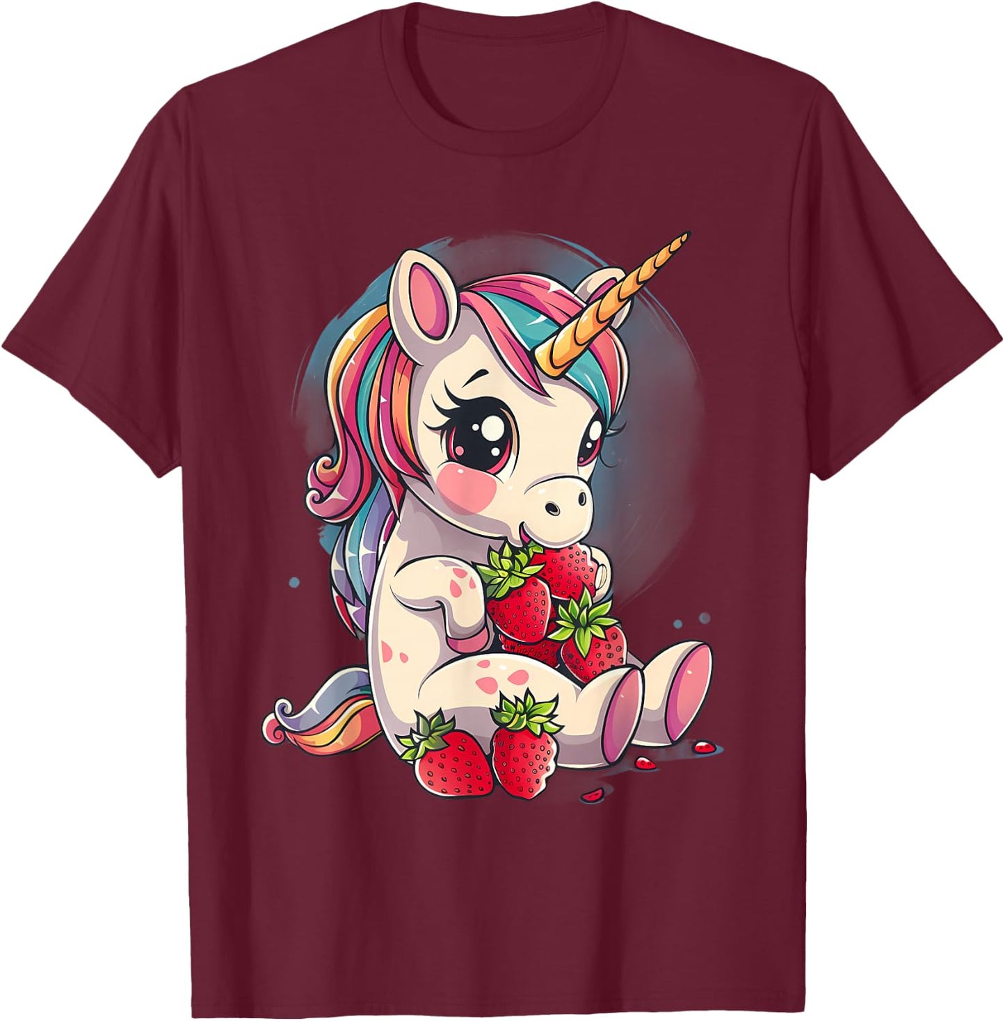 Strawberry Unicorn Cute Fruit Animal Lovers Colourful T-Shirt - T-Shirt | Maroon