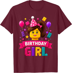 Building Bricks Birthday Girl Party Master Builder Blocks T-Shirt - T-Shirt | Maroon