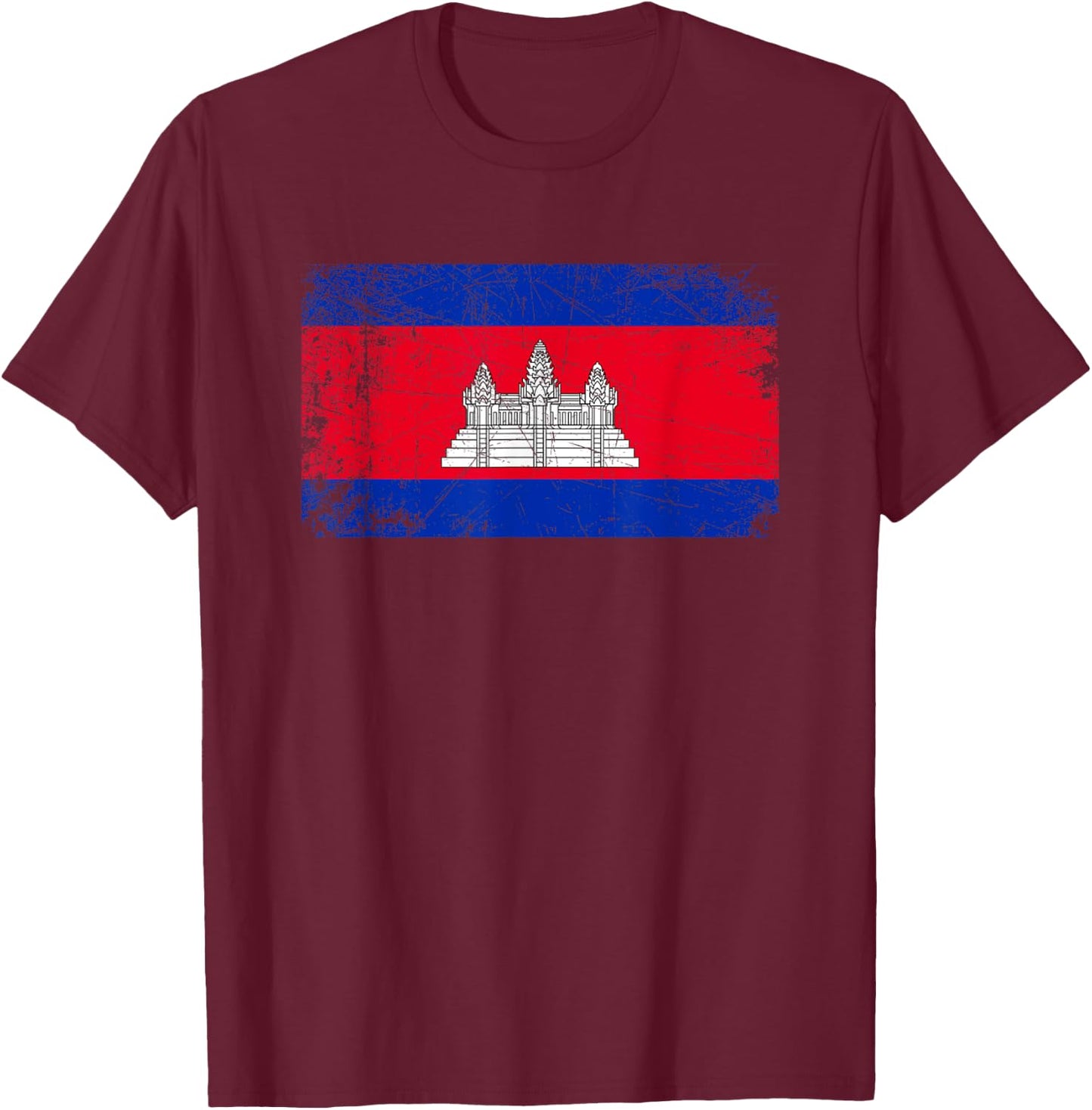 Vintage Made In CAMBODIA CAMBODIAN Flag Gift T-Shirt - T-Shirt | Maroon
