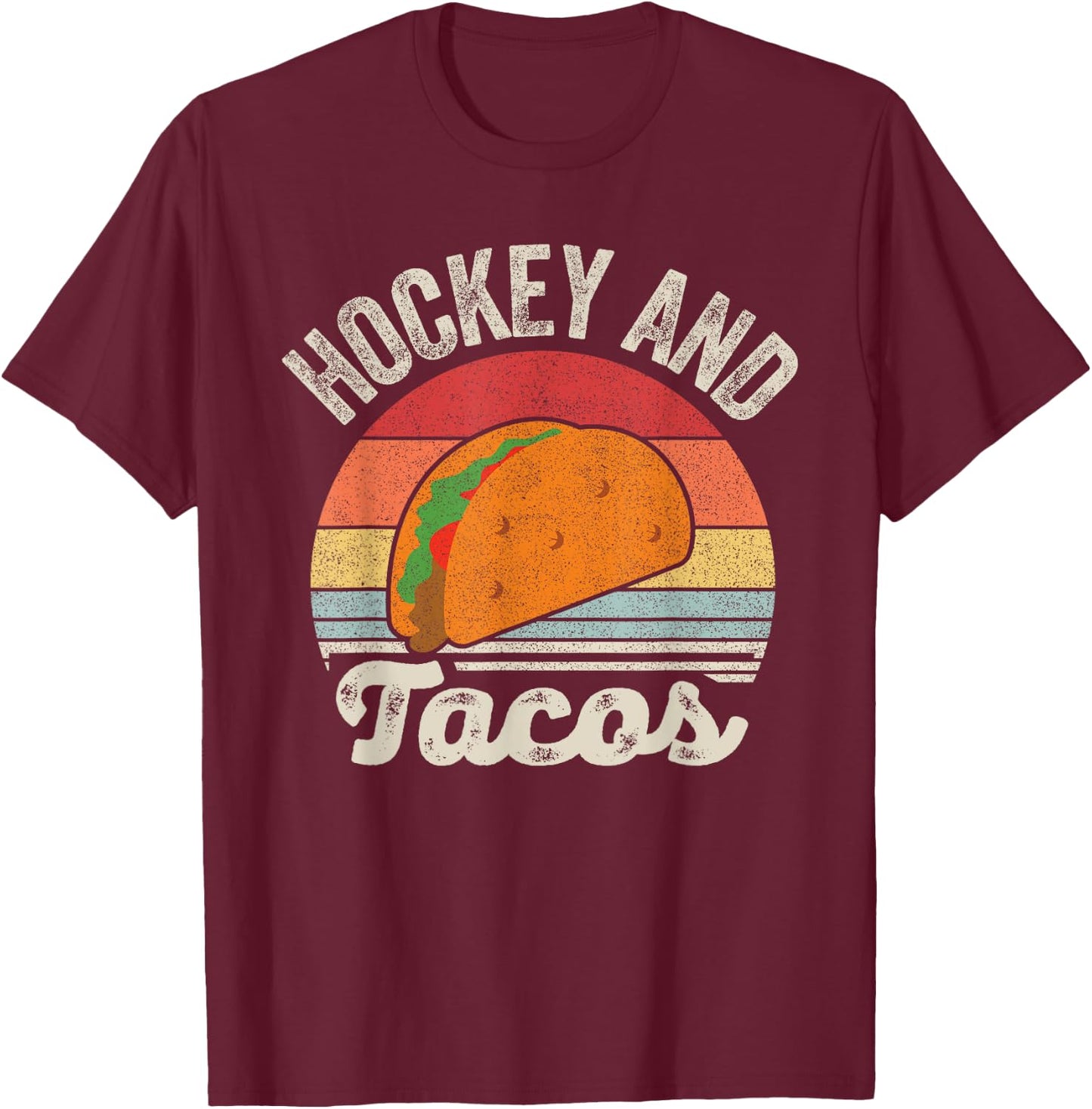 Vintage Retro Hockey And Tacos T-Shirt - T-Shirt | Maroon