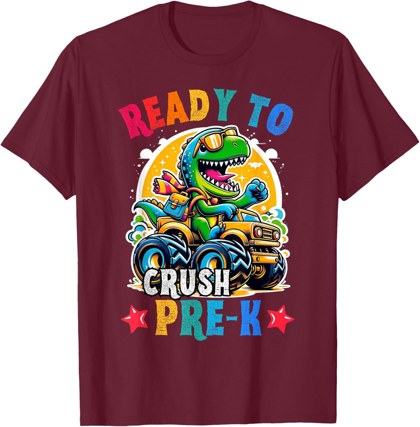 Monster Truck Dinosaur boys back to School crush Pre-k Kids T-Shirt - T-Shirt | Maroon